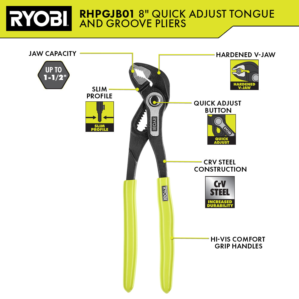 8" QUICK ADJUST TONGUE AND GROOVE PLIER Image 2