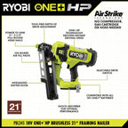 18V ONE+ HP Brushless AirStrike 21° Framing Nailer  Image 2