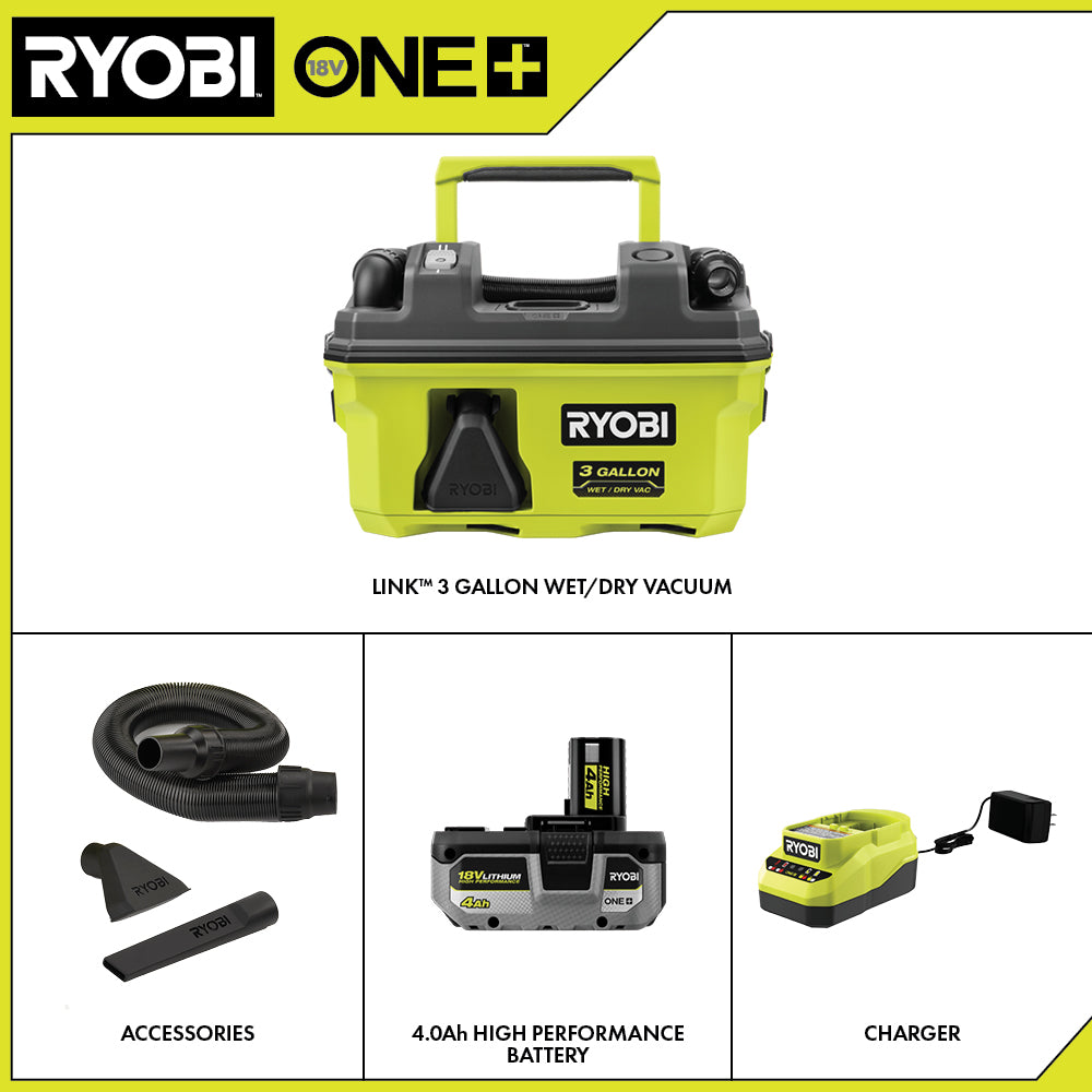 18V ONE+ LINK™ 3 GALLON WET/DRY VACUUM KIT – RYOBI Tools Canada