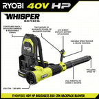 40V HP Brushless 850 CFM WHISPER SERIES Backpack Blower Kit