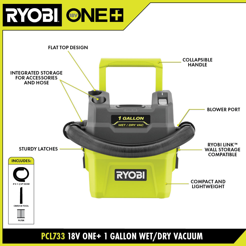 18V ONE+ 1 GALLON WET/DRY VACUUM – RYOBI Tools Canada