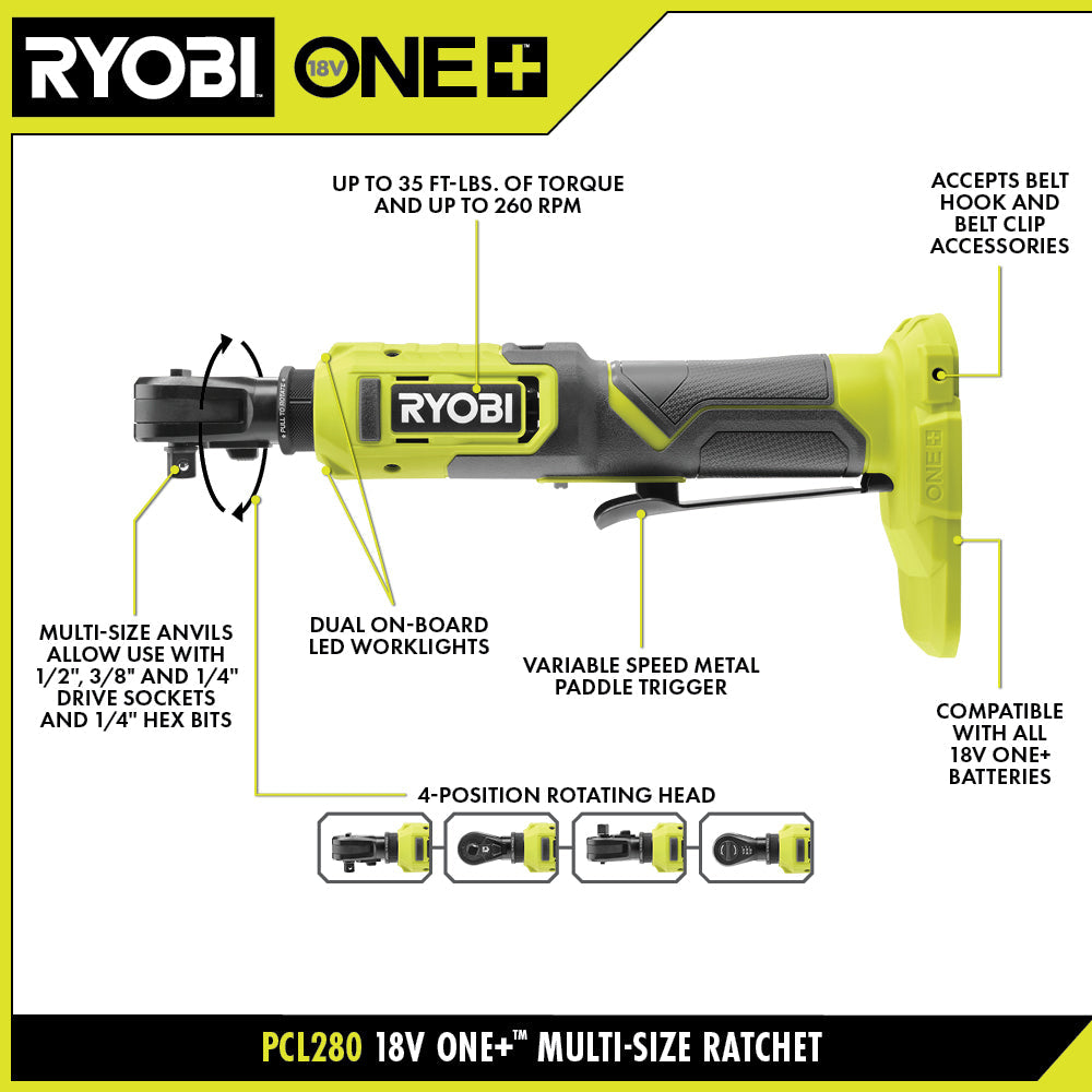 18V ONE+ MULTI-SIZE RATCHET Image 2