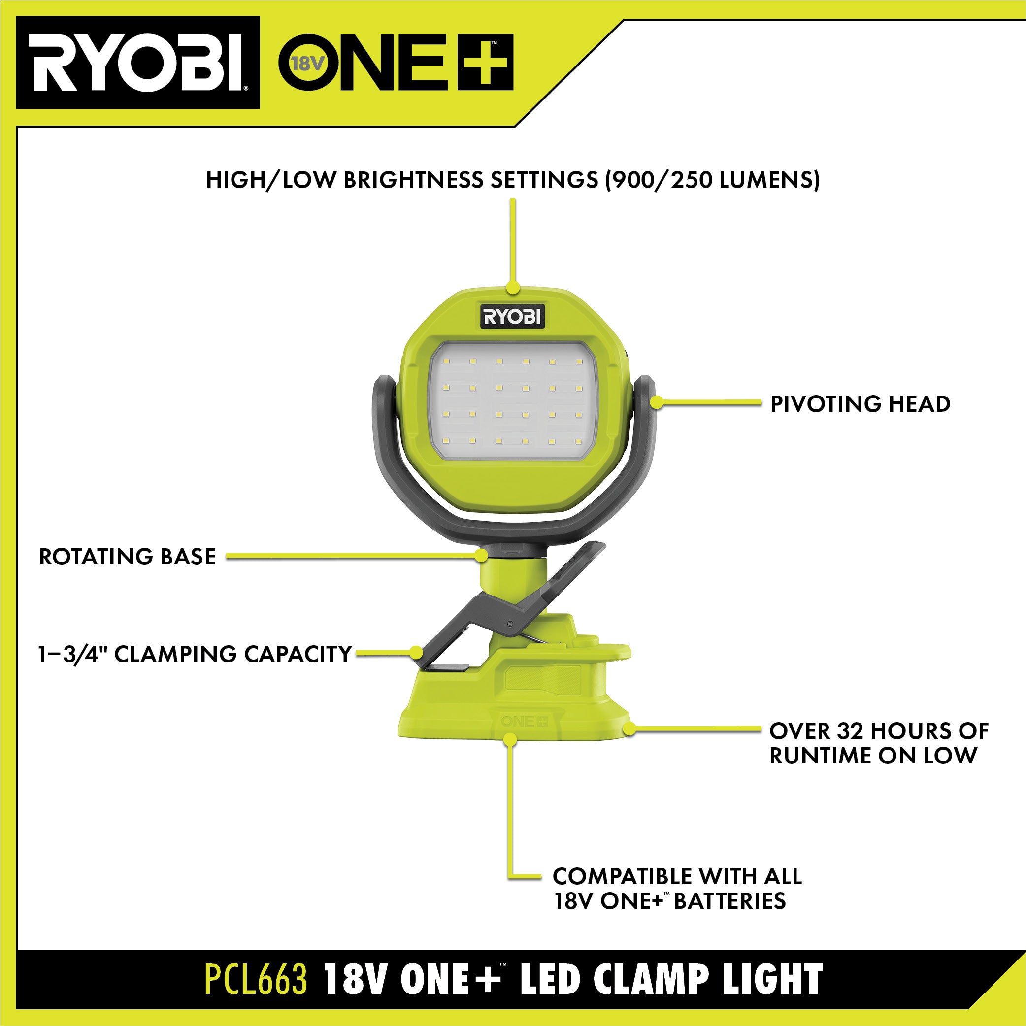 18V ONE+ LED CLAMP LIGHT – RYOBI Tools Canada