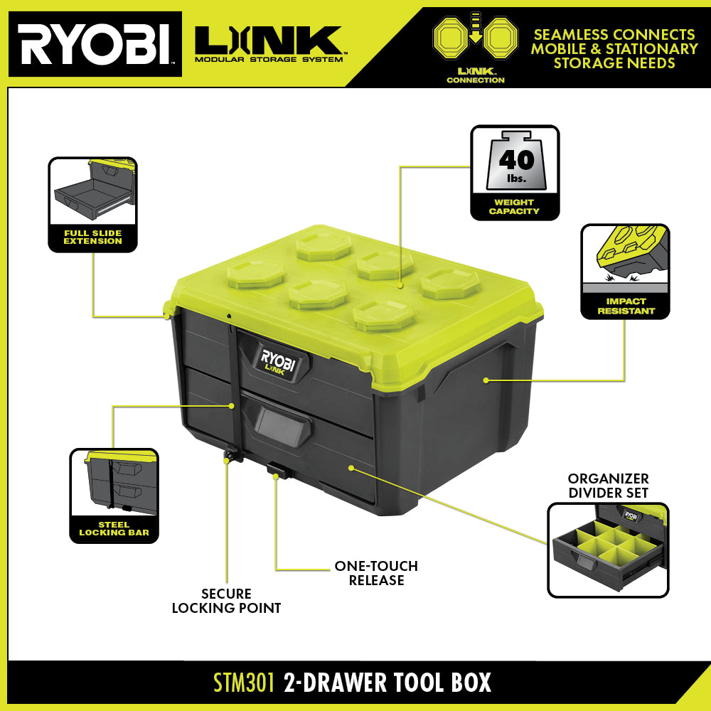 LINK 2-DRAWER TOOL BOX – RYOBI Tools Canada