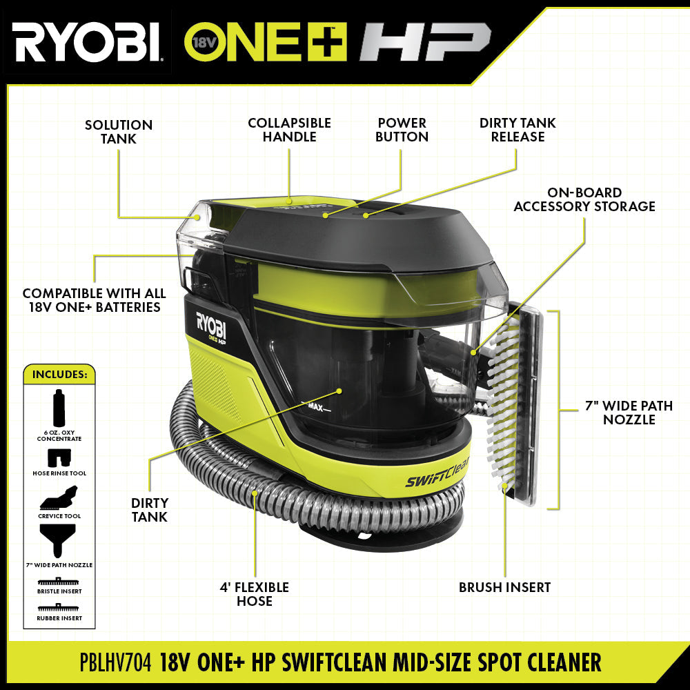 18V ONE+ HP SWIFTCLEAN MID-SIZE SPOT & CARPET CLEANER – RYOBI