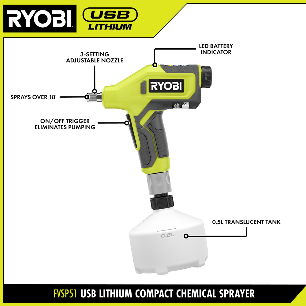 USB LITHIUM COMPACT CHEMICAL SPRAYER KIT – RYOBI Tools Canada