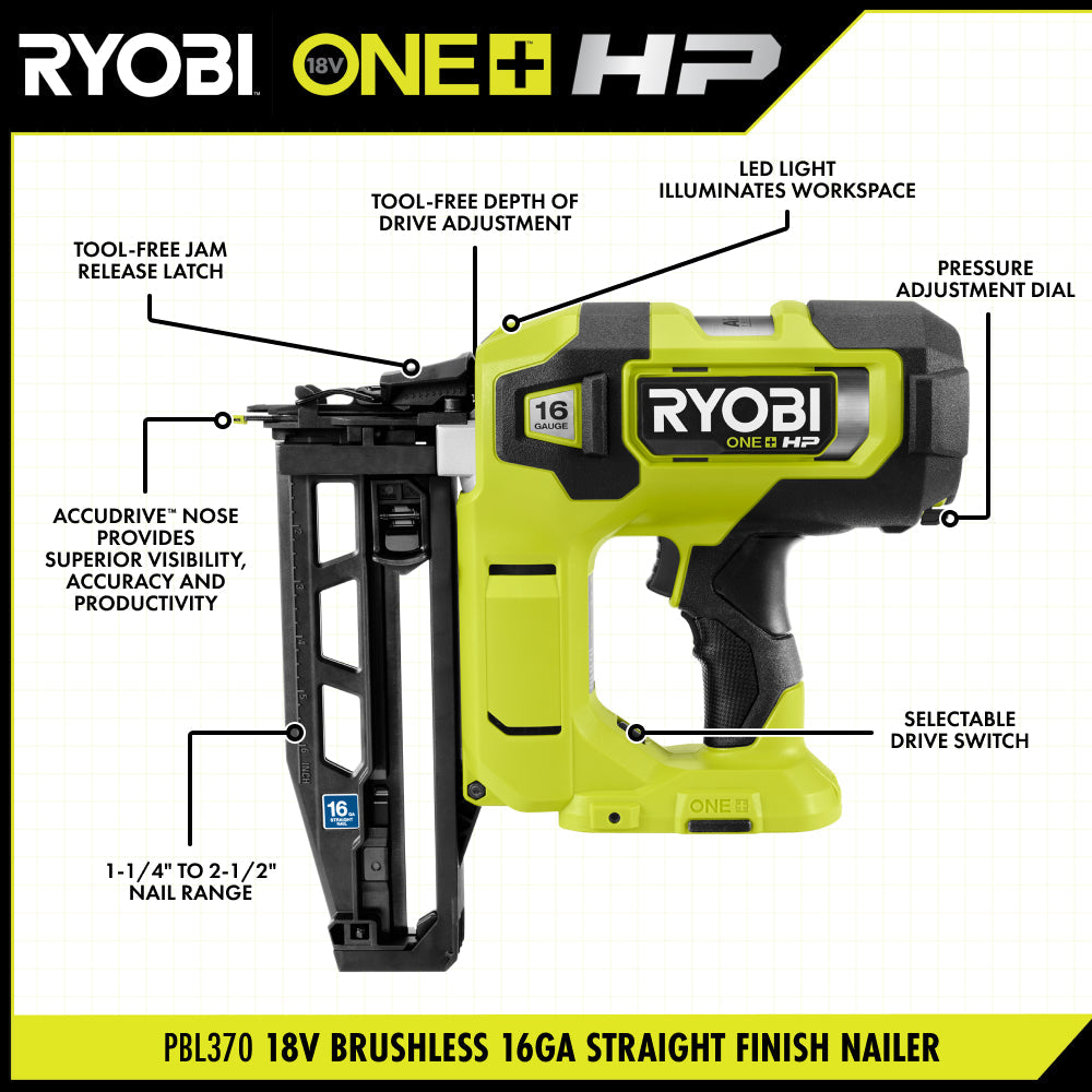 18V ONE+ HP Brushless 16-Gauge Straight Finish Nailer