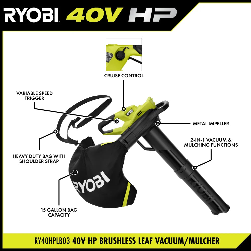 40V HP Brushless Leaf Vacuum/Mulcher