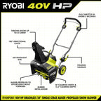 Souffleuse à neige monobloc sans balais de 40 V et de 18 pouces à tarière