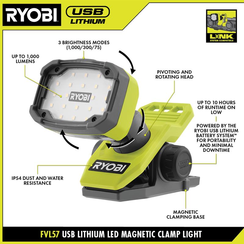 USB LITHIUM LED MAGNETIC CLAMP LIGHT KIT – RYOBI Tools Canada