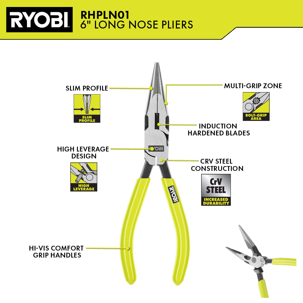 6" HIGH LEVERAGE LONG NOSE PLIER Image 2