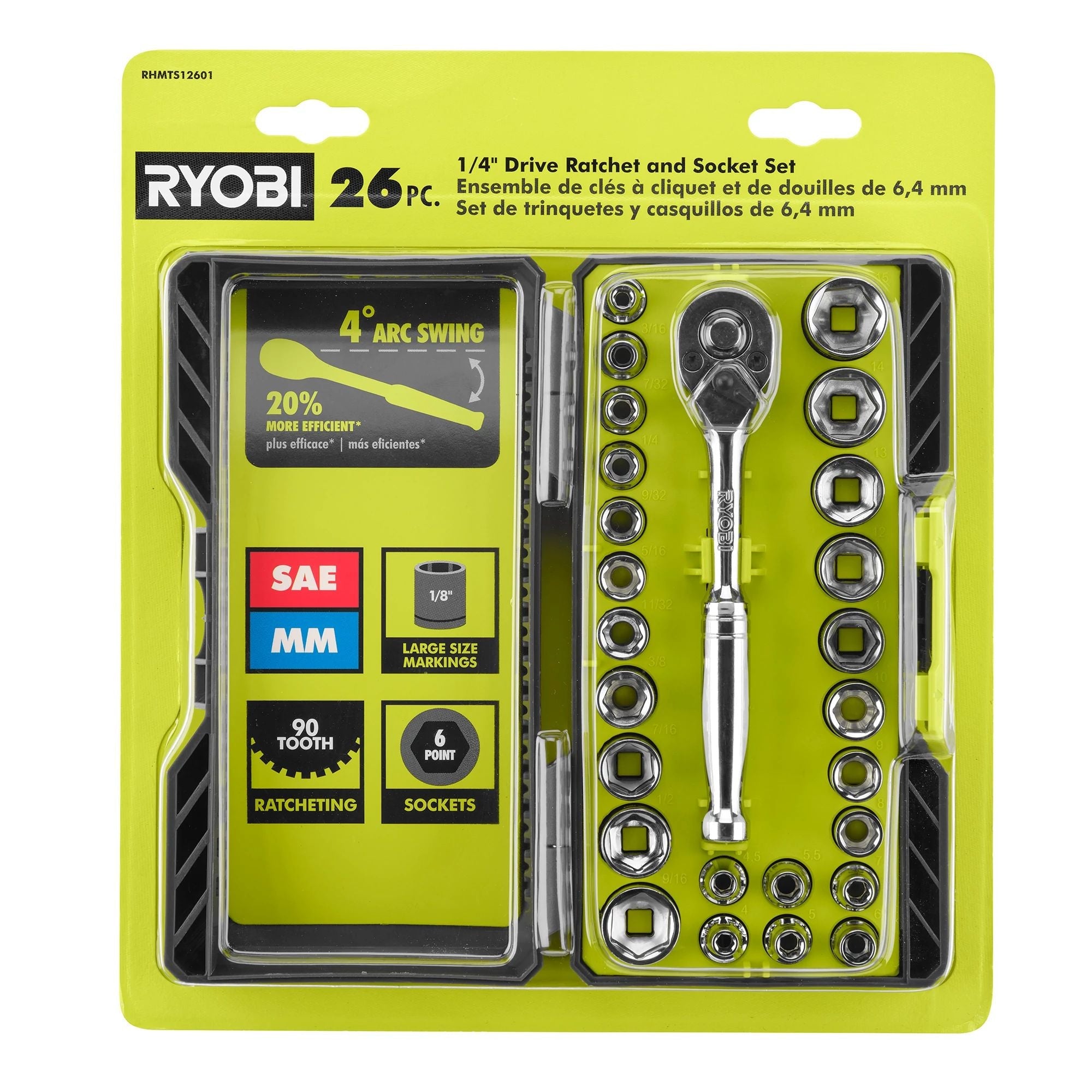 26 PC. 1/4" Drive Ratchet and Socket Set Image 2