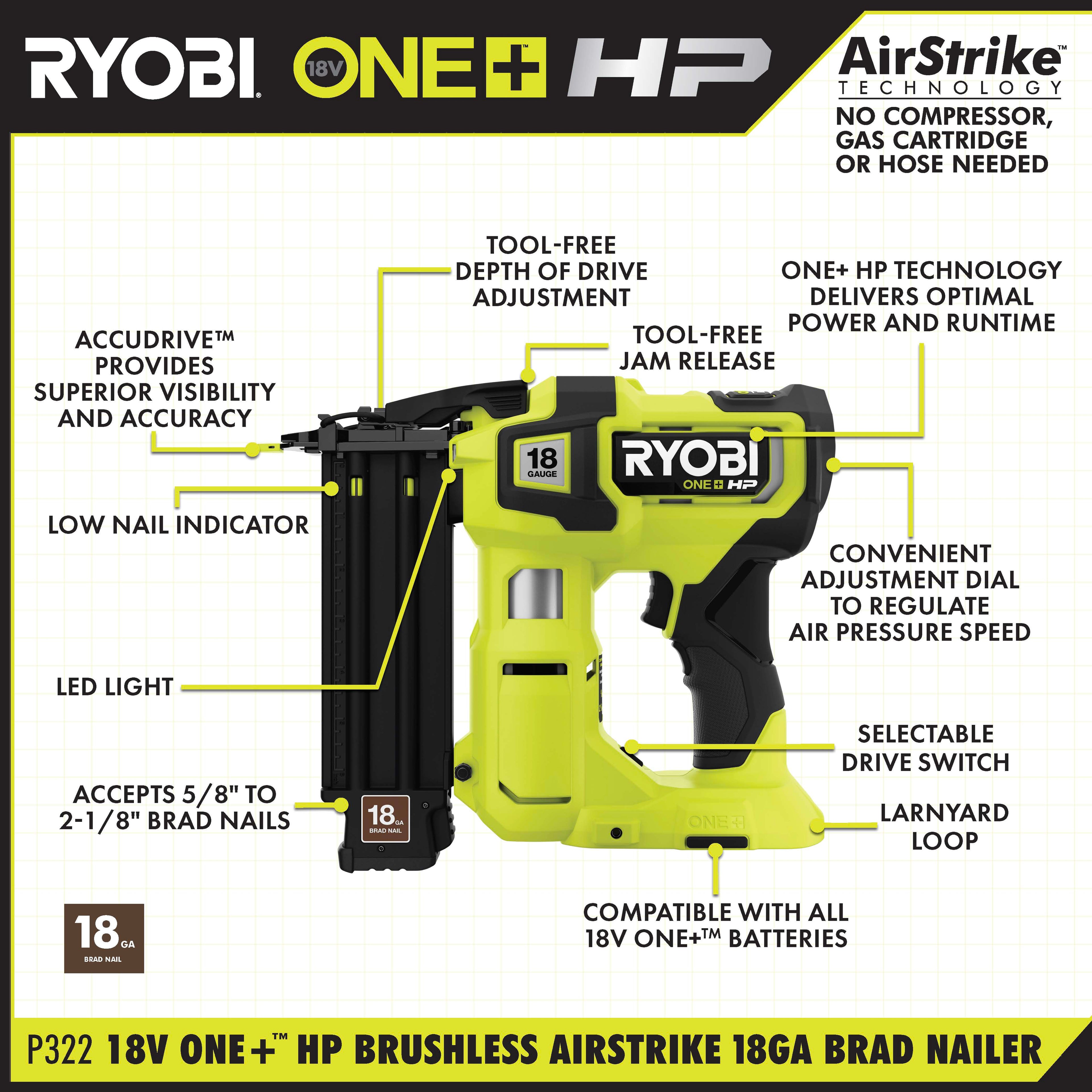18V ONE+ HP BRUSHLESS AIRSTRIKE 18GA BRAD NAILER Image 2