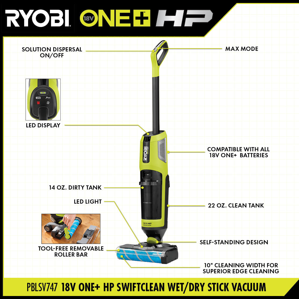 18V ONE+ HP SWIFTCLEAN WET/DRY STICK VACUUM – RYOBI Tools Canada