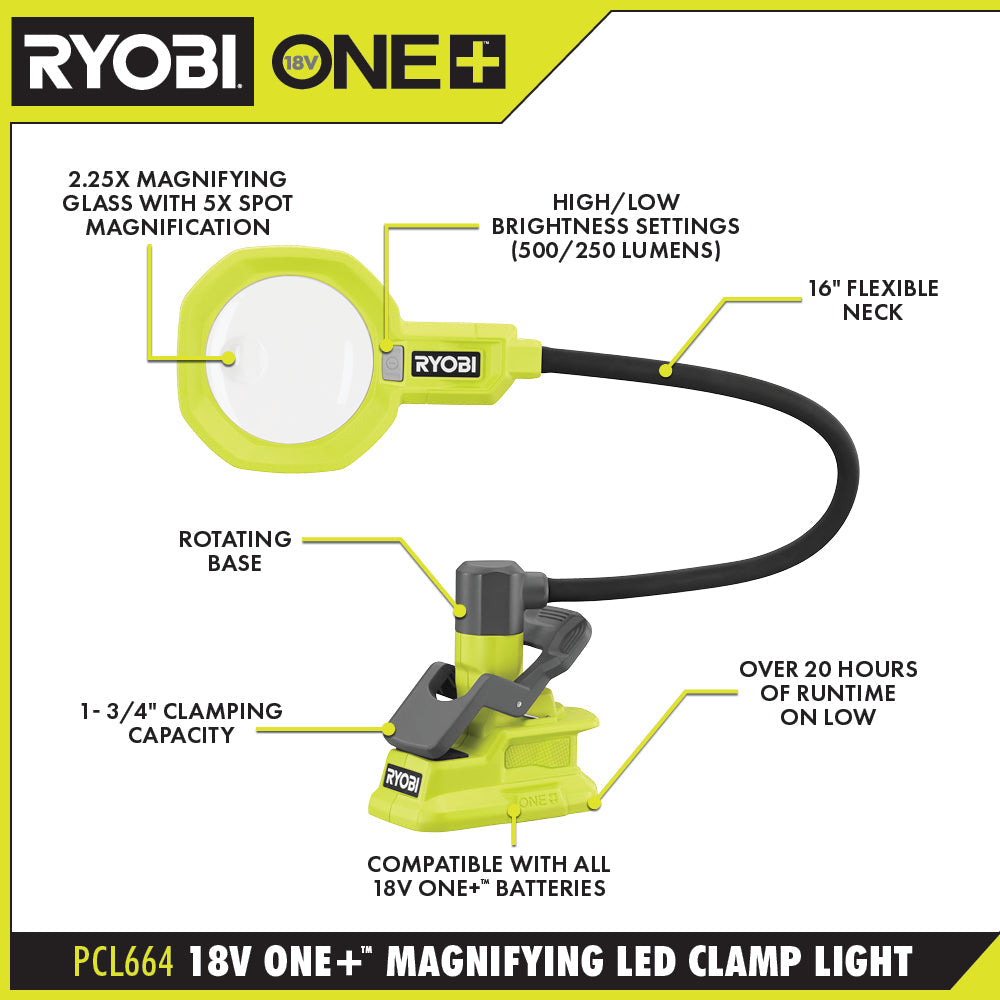 18V ONE+ Magnifying LED Clamp Light Image 2