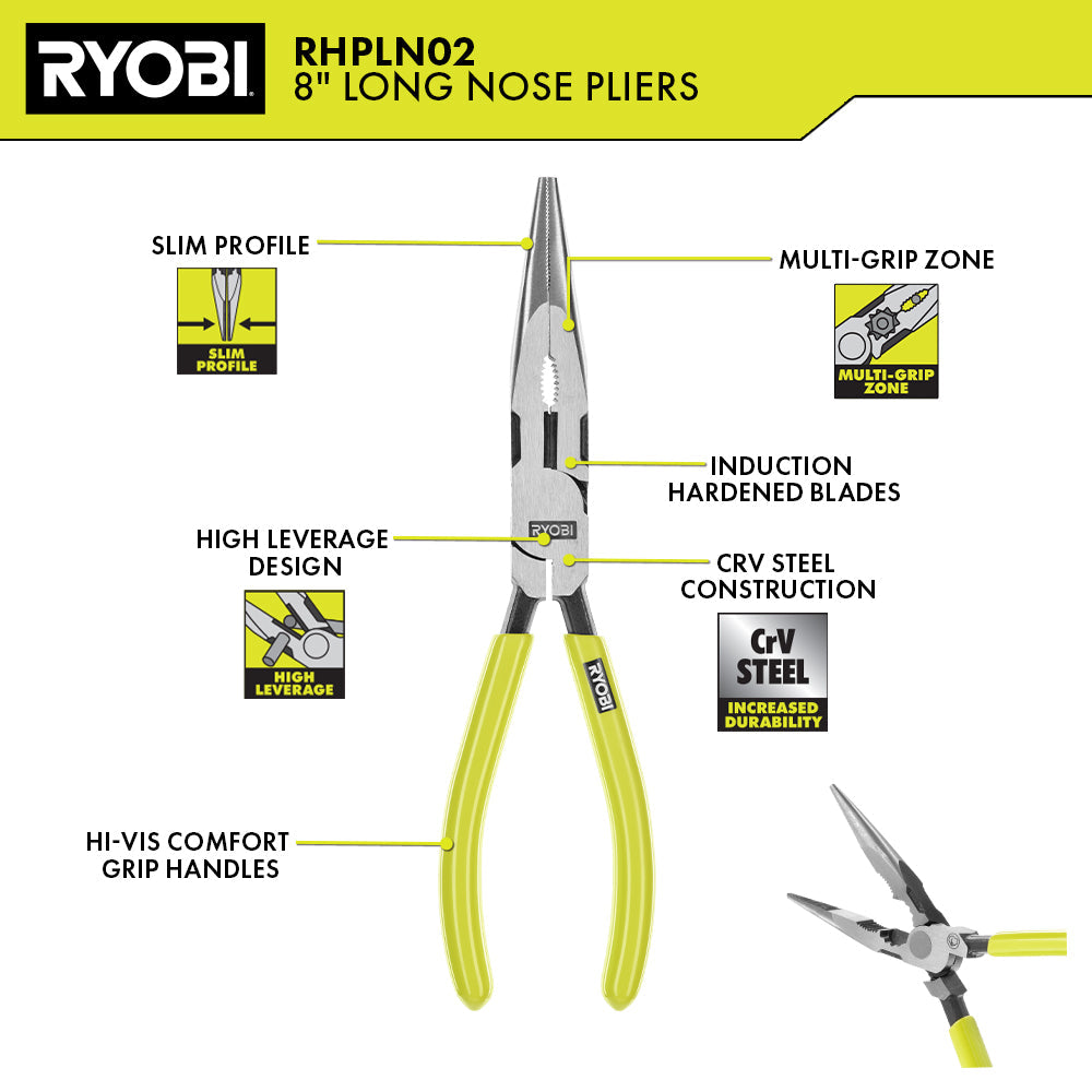 8" HIGH LEVERAGE LONG NOSE PLIER Image 2