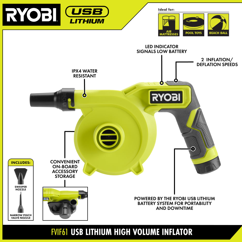 USB LITHIUM HIGH VOLUME INFLATOR KIT – RYOBI Tools Canada